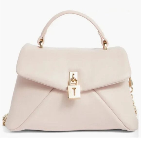 Ted Baker Poppy Small Satchel Crossbody Handbag Lock White Cream Leather - Picture 13 of 16